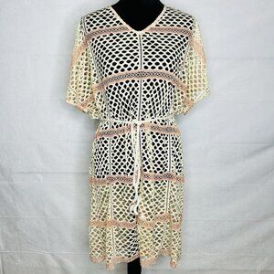 Pilyq Ivory Coral Natalie Fishnet Cover-Up Dress Size XS/S Rope Sash Belt